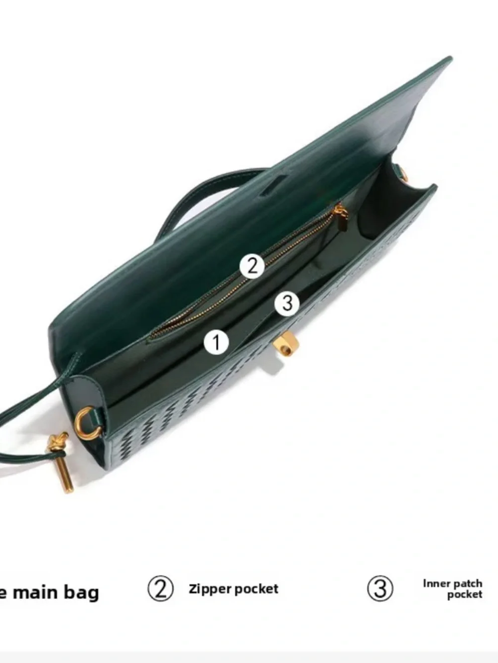 Dark Green Woven Leather Top-Handle Clutch